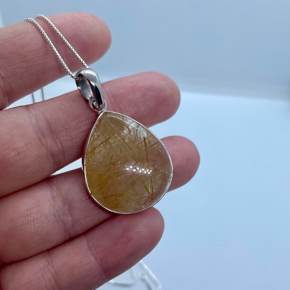 Sterling Silver Golden Rutilated Quartz Necklace - Picture 3 of 5